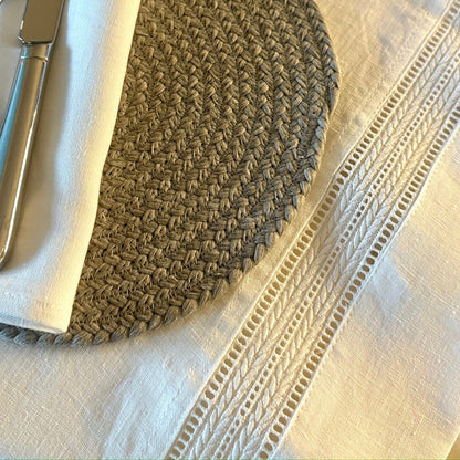 Linen tablecloth with hemstitch white