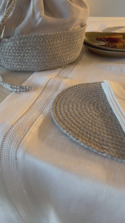 Linen table runner with hemstitch white