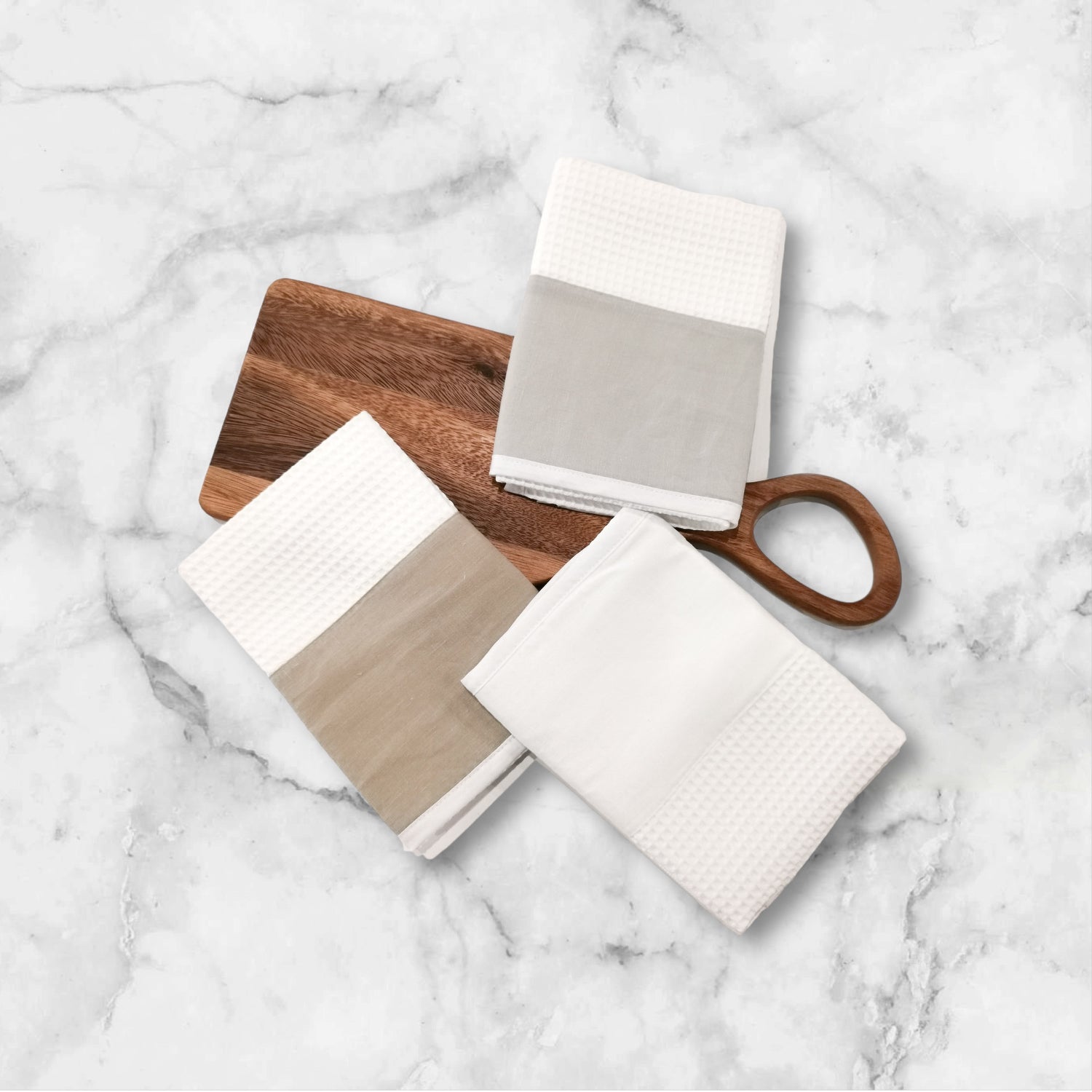 Geschirrtuch Waffelpique mit Leinenborte