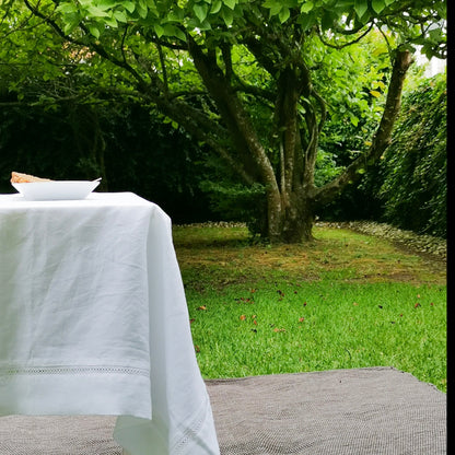 Linen table runner with hemstitch white